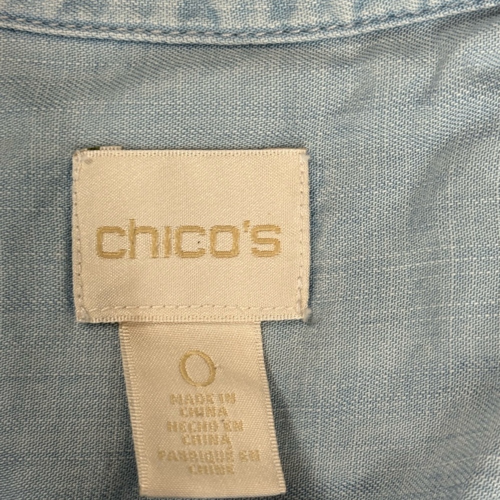 Chico’s 100% Tencel Lyocell Chambray Button Down Shirt Light Blue Soft Denim Top - Picture 11 of 11